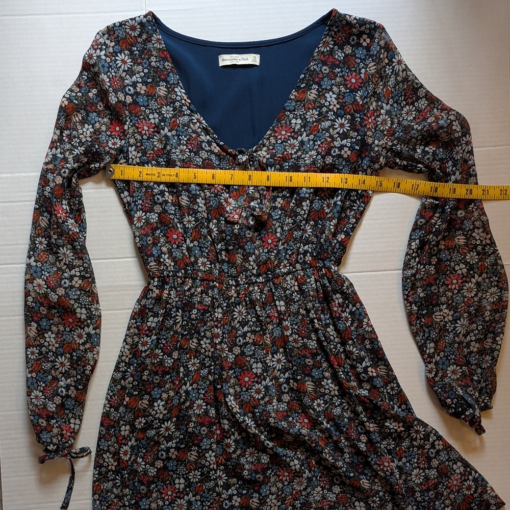 Abercrombie & Fitch Navy Floral  Elastic Waist V-Neck Dress XS - Picture 8 of 9
